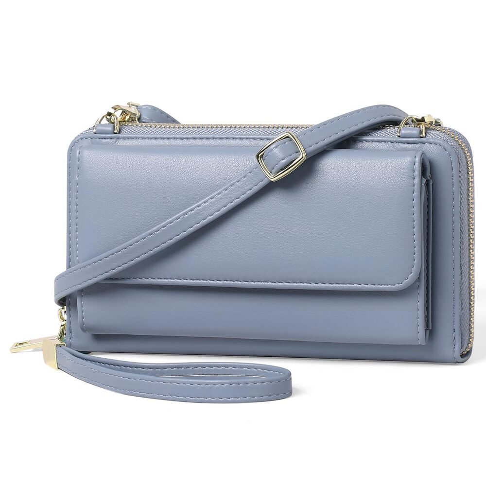 8883 RFID Wallet Purse Wristlet PU Leather Crossbody Clutch with 2 Straps